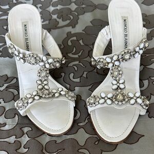 Manolo Blahnik White Crystal Embellished Heels